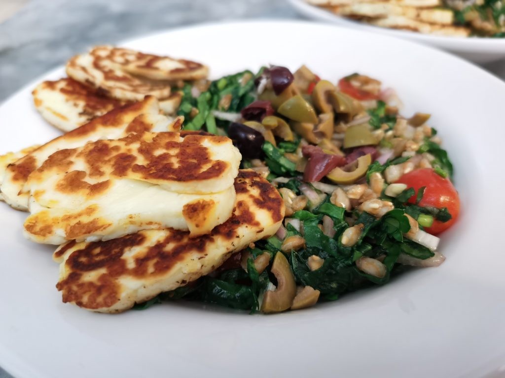 Hello Halloumi salad closeup on a plate