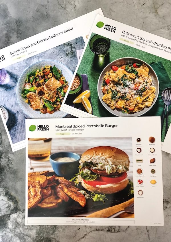 HelloFresh Recipe papers vertical on marble background