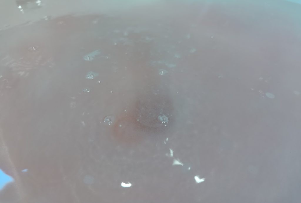 Cherry Almond Bath Bomb by Bath Scents (Dollarama) in the water