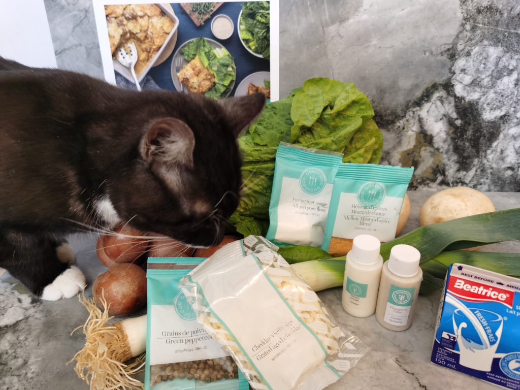 Cat trying to eat GoodFood ingredients