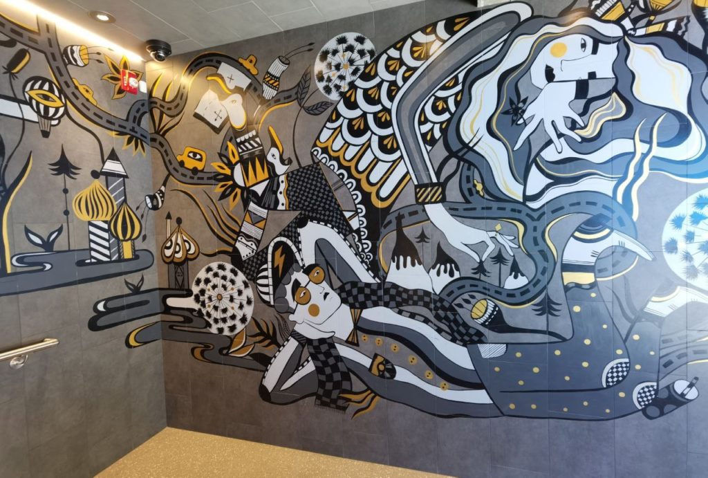 Pangea Pod Hotel wall art