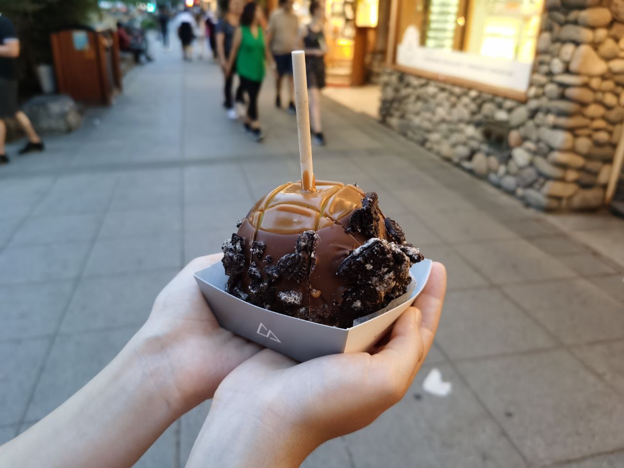 Chocolate covered apple in Banff