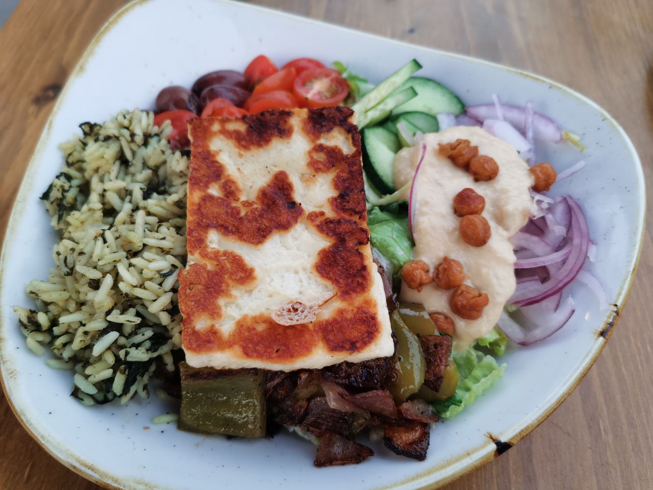 Balkan Restaurant Halloumi on veggies and rice