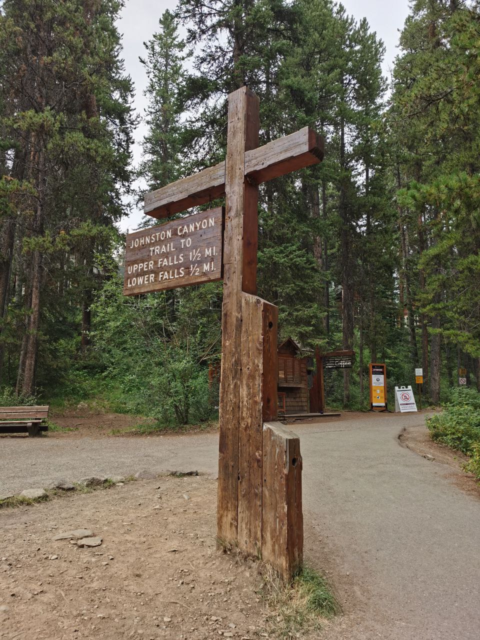 Johnston Canyon Trail sign at the beginning of trail vertical image