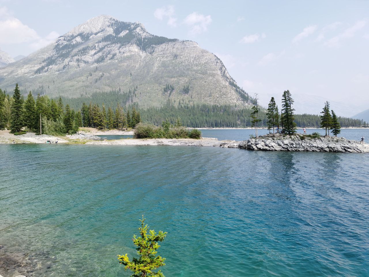 Lake Minnewanka mountain and trees in the lake