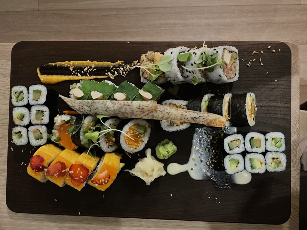Big sushi platter at Bloom sushi, top view