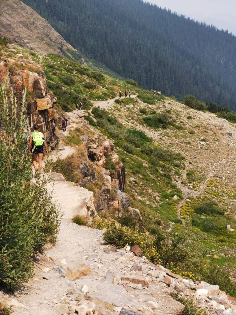 Hiking trail to get to the Plain of Six Glaciers Tea House at Lake Louise at Banff National Park